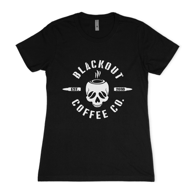 Women's Crew Neck Black T-Shirt BOCC Logo & DTOM Flag - Blackout Coffee Co