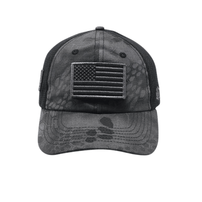 PYTHON BLACK CAMO HAT WITH AMERICAN FLAG PATCH